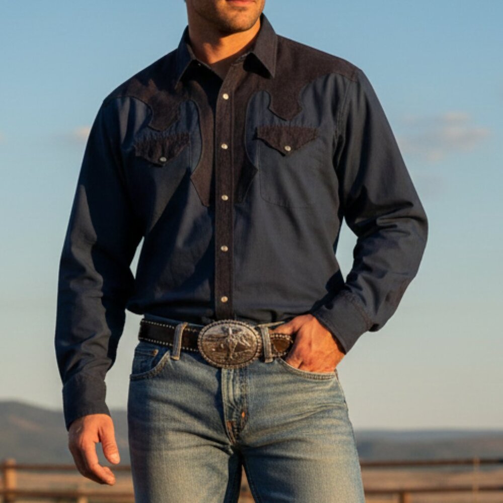 DOUBLE D RANCHWEAR (?)  Western Shirt Navy Western - Mens L (Ladies XL or XXL)